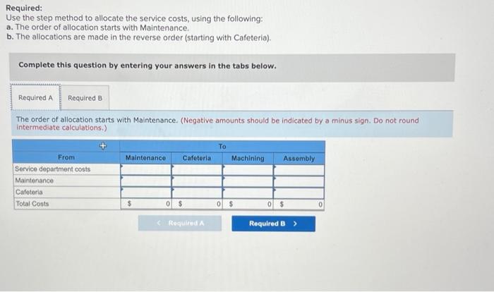 two production departments, Machining and Assembly, and two service departments, Maintenance and