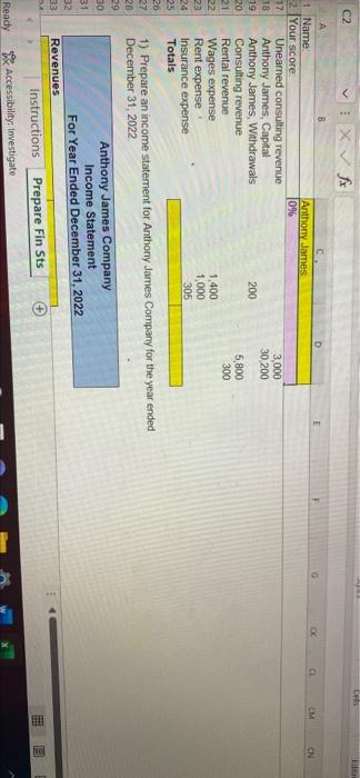 G H M N Click on the "Prepare Fin Sts" tab and