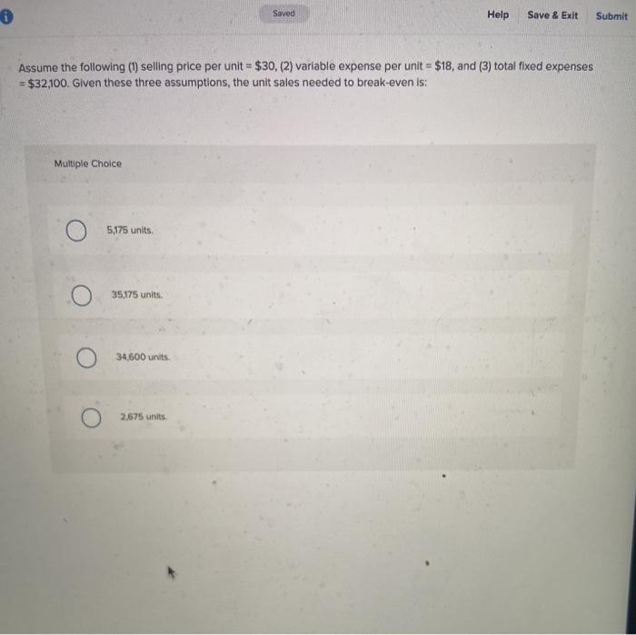 0 Saved Help Save & Exit Submit Assume the following (1) selling