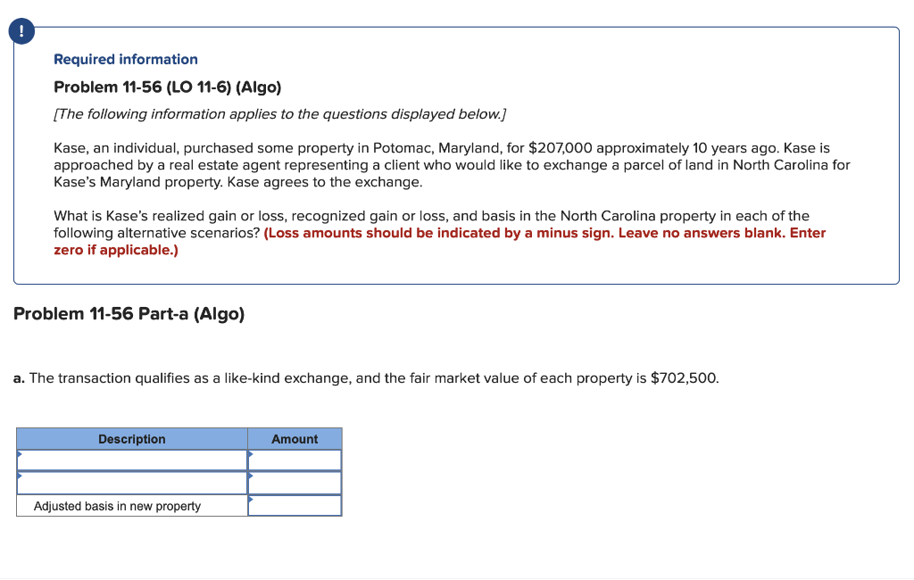 ! Required information Problem 11-56 (LO 11-6) (Algo) [The following information applies