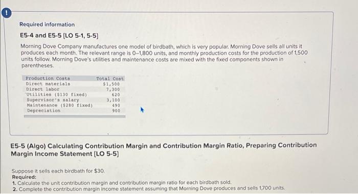 0 Required information E5-4 and E5-5 [LO 5-1, 5-5) Morning Dove Company