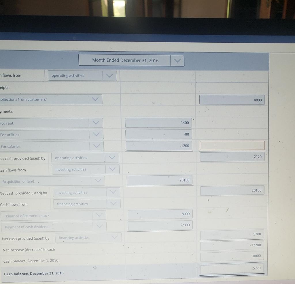 Month Ended December 31, 2016 V flows from operating activities eipts: Collections