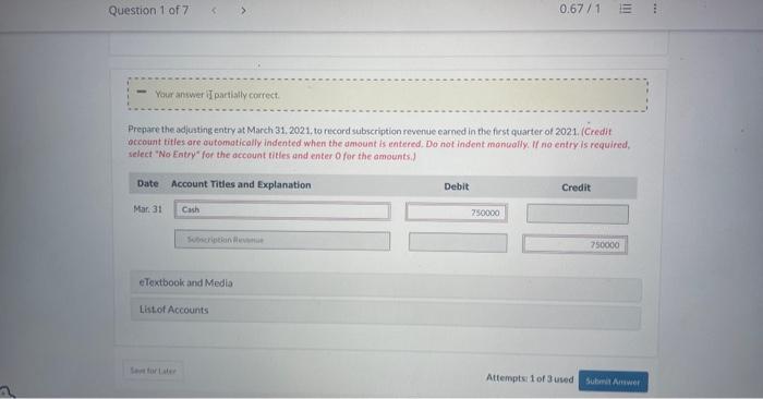 2020, to record subscription revenue earned in December 2020. (Credit account titles
