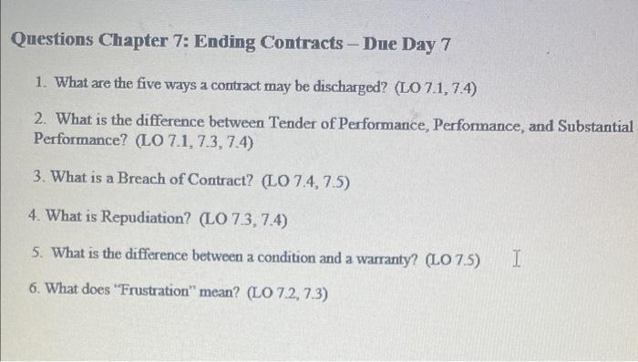 Questions Chapter 7: Ending Contracts - Due Day 7 1. What are