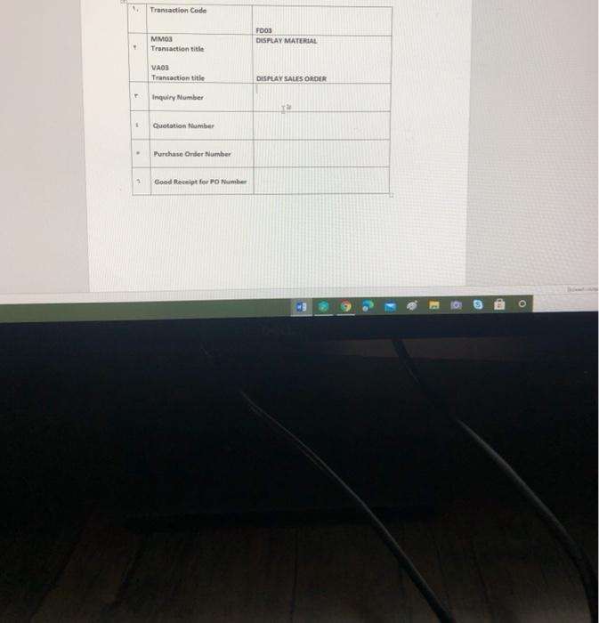 Transaction Code MM03 Transaction title VA03 FOOS DISPLAY MATERIAL Transaction title DISPLAY