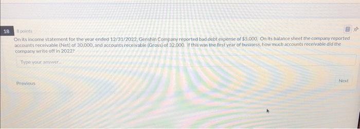 18 8 points On its income statement for the year ended 12/31/2022,