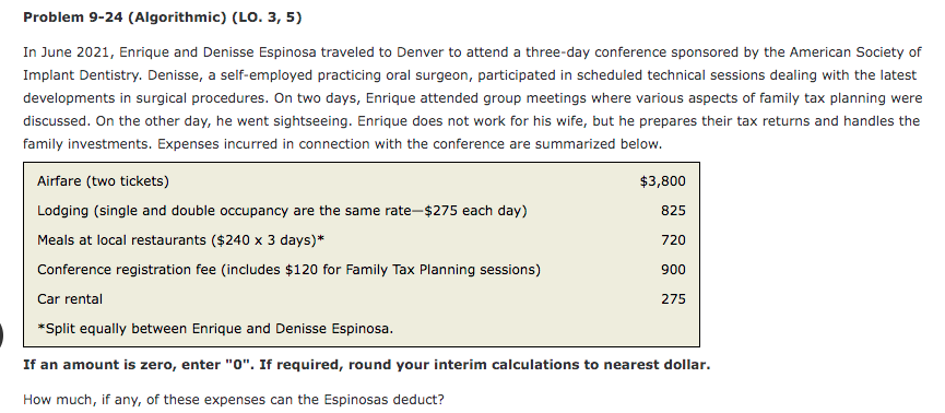 Problem 9-24 (Algorithmic) (LO. 3, 5) In June 2021, Enrique and Denisse