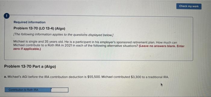 Required information Check my work Problem 13-70 (LO 13-4) (Algo) [The following