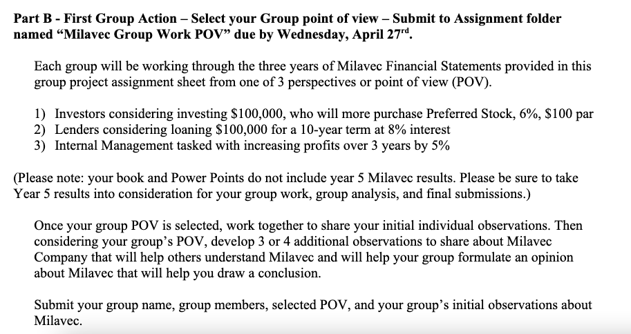 Part B - First Group Action - Select your Group point of