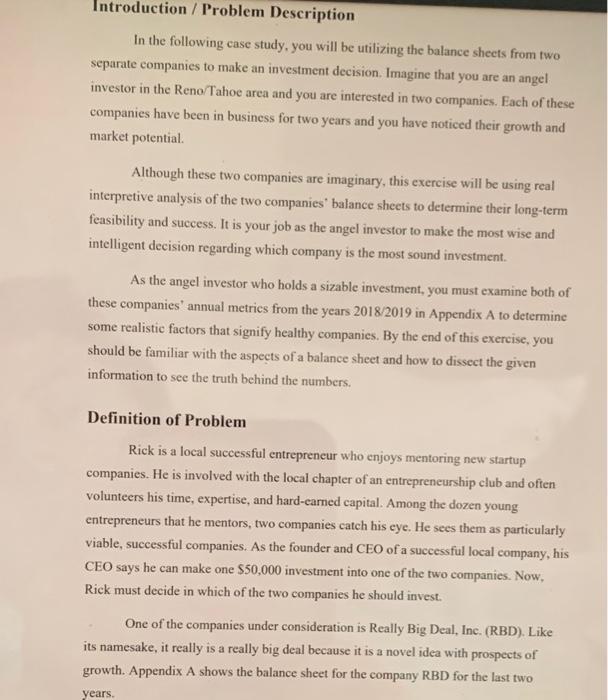 Introduction / Problem Description In the following case study, you will be