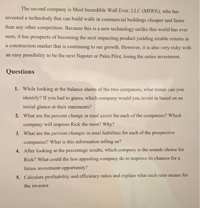 utilizing the balance sheets from two separate companies to make an investment