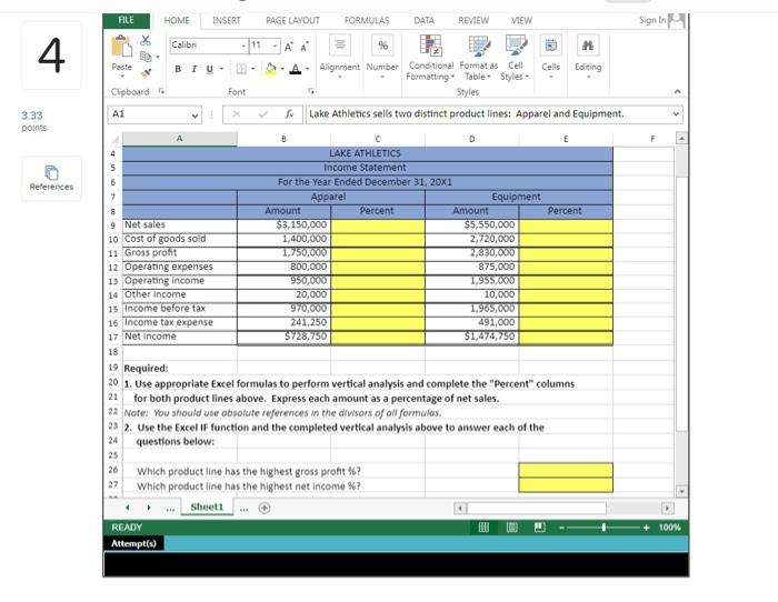 Basic Math Functions and Absolute Cell References Lake Athletics has provided you