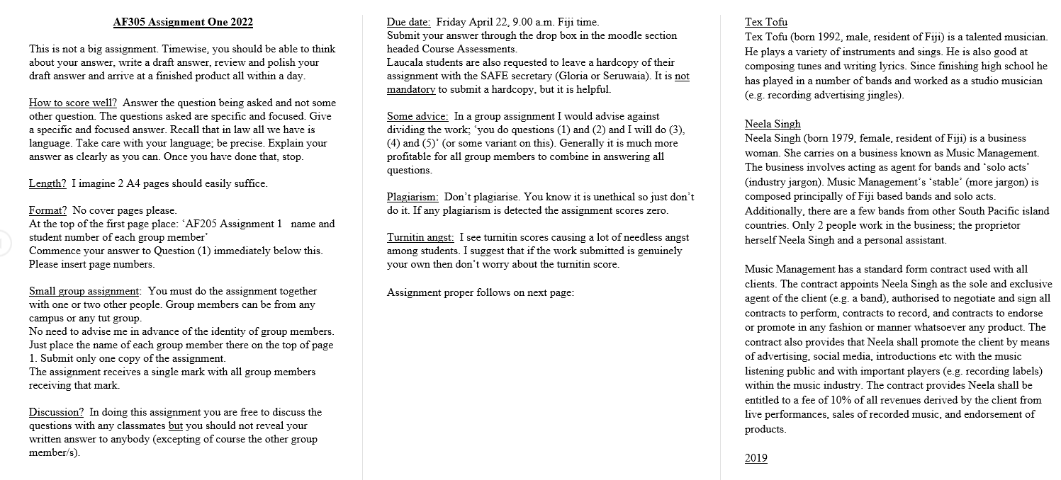 AF305 Assignment One 2022 This is not a big assignment. Timewise, you