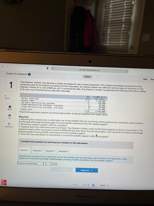 < > Chapter 13 Homework erto.mheducation.com Help Sav 4 points 1 01