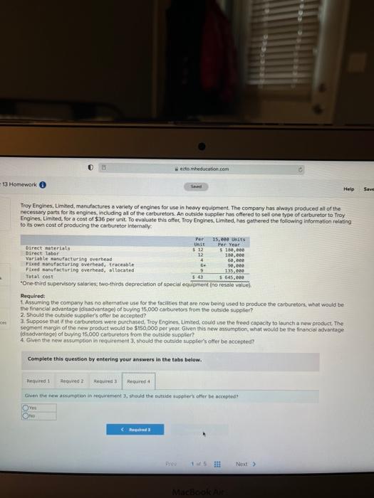 for its engines, including all of the carburetors. An outside supplier has