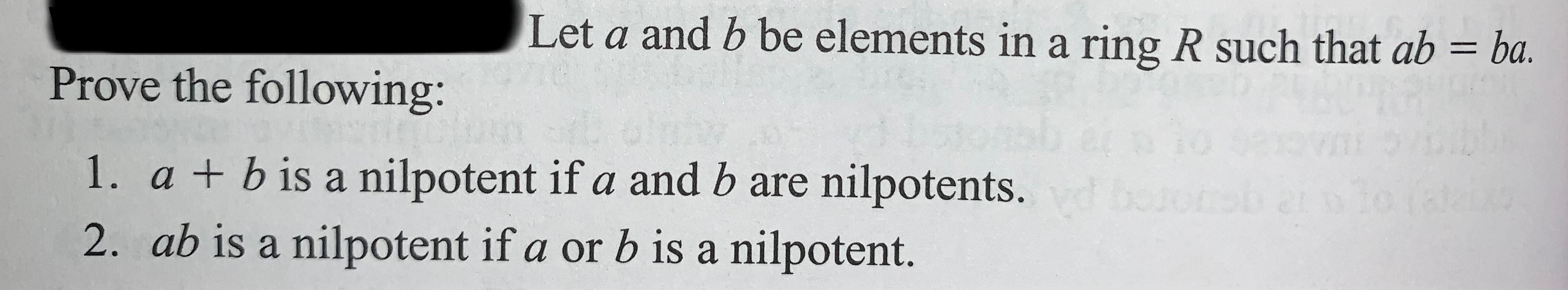 Let a and b be elements in a ring R such that