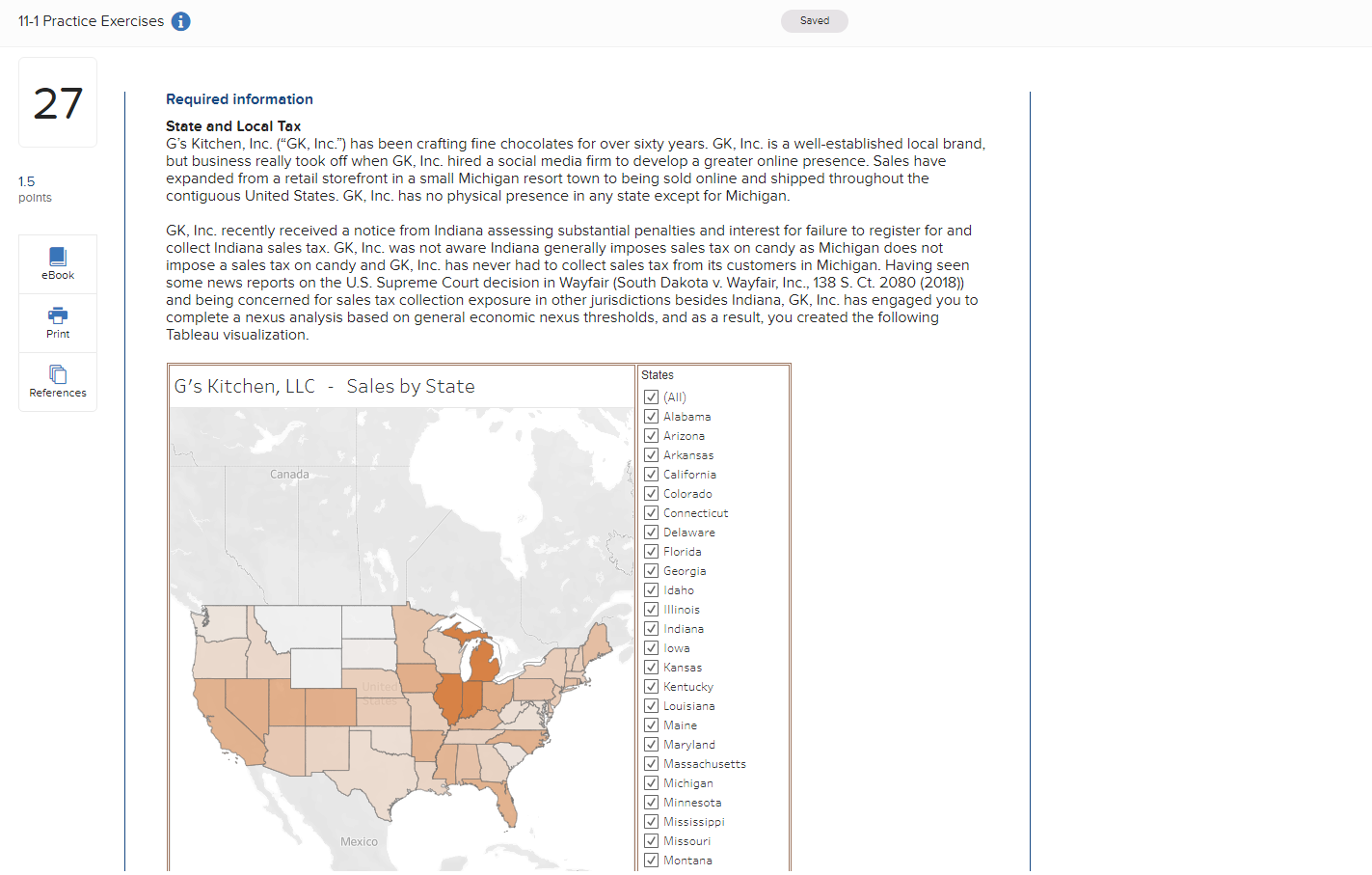 11-1 Practice Exercises 27 Required information State and Local Tax Saved 1.5