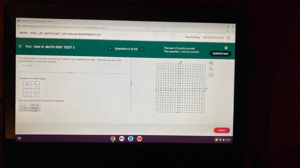 Chrome Unit & MATH 0307 TEST 3 mytab pearson.com/Student/Player Test.aspx?testid 2417782908centerwin yes