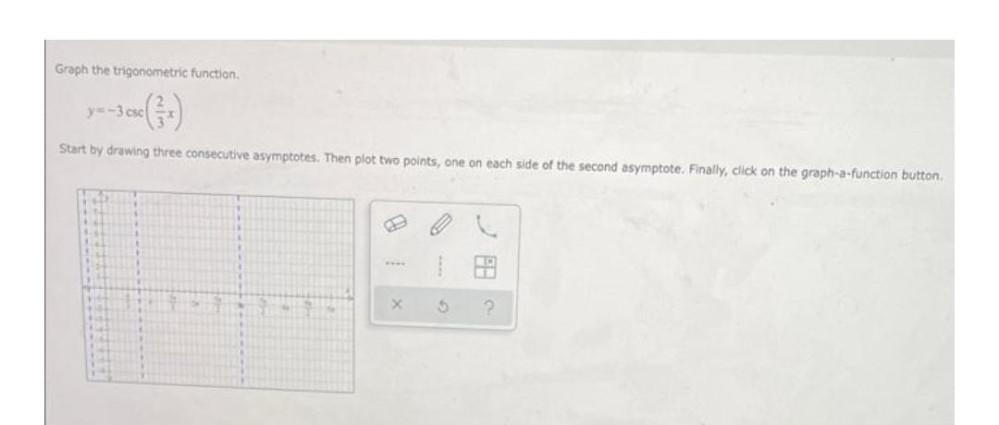Graph the trigonometric function. y=-3 csc Start by drawing three consecutive asymptotes.