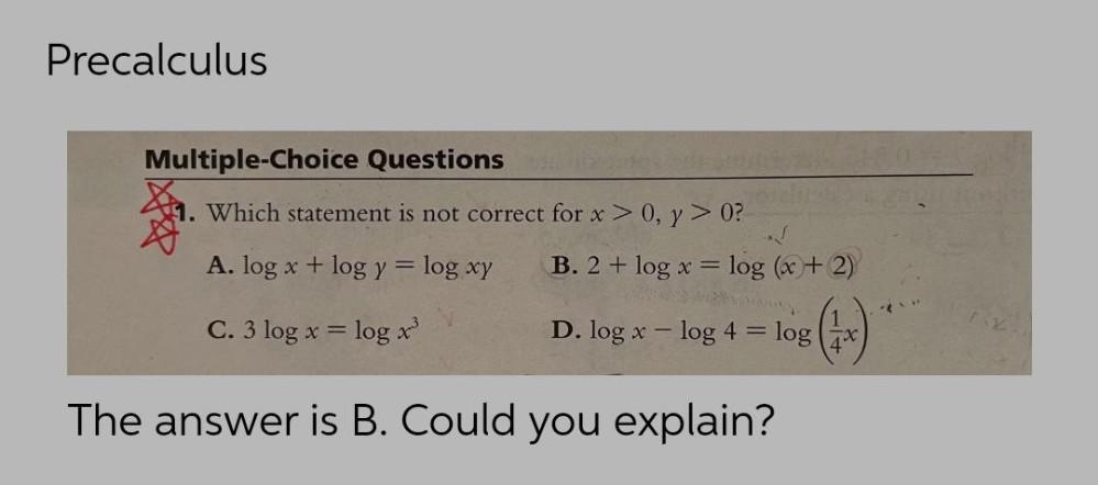 Precalculus Multiple-Choice Questions Which statement is not correct for x > 0,