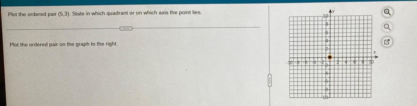 Plot the ordered pair (5,3). State in which quadrant or on which