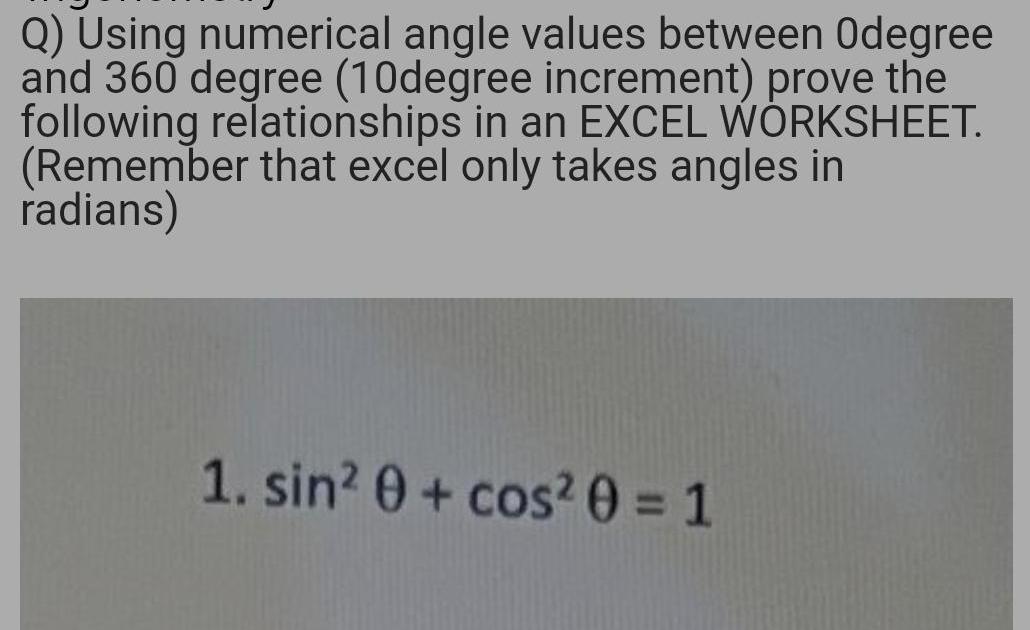 Q) Using numerical angle values between Odegree and 360 degree (10degree increment)