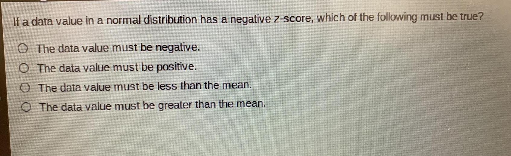 If a data value in a normal distribution has a negative z-score,
