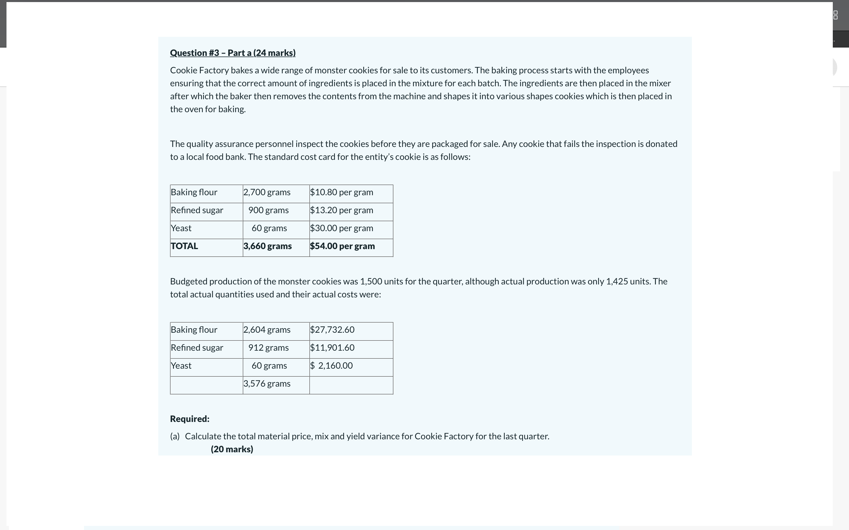 Question #3 - Part a (24 marks) Cookie Factory bakes a wide
