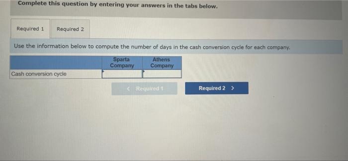 below to compute the days in the cash conversion cycle for each