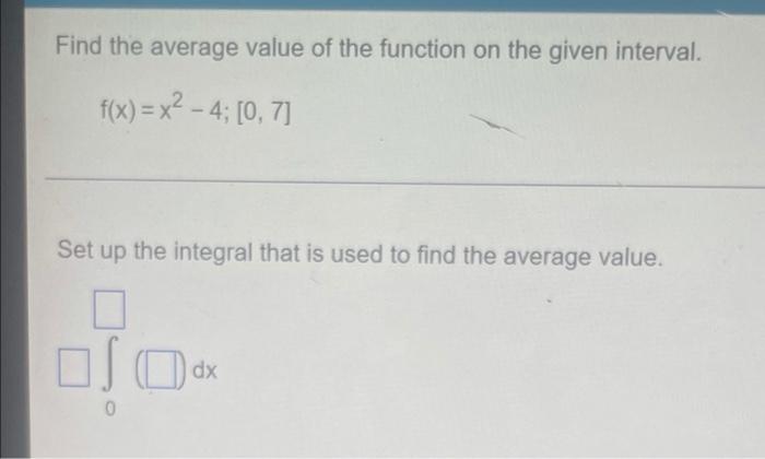 Find the average value of the function on the given interval. f(x)