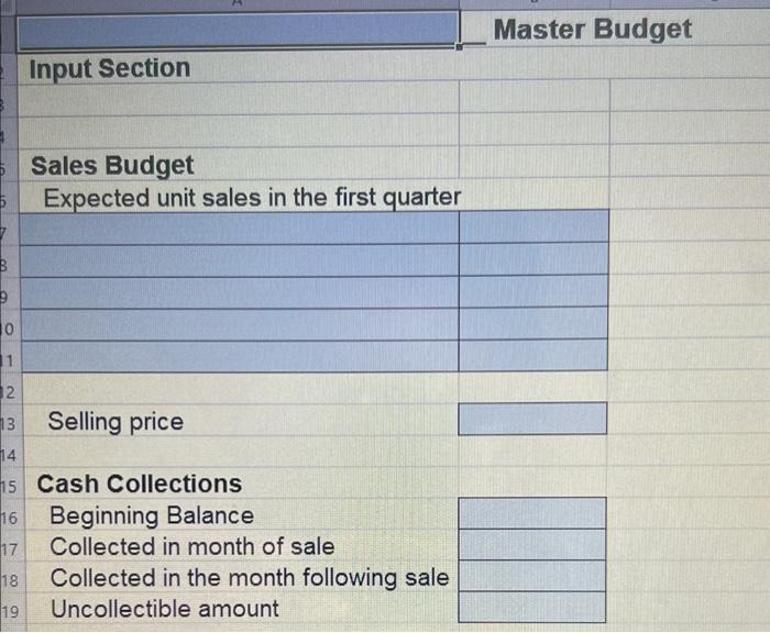 B 9 0 Input Section Sales Budget Expected unit sales in the