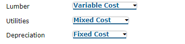 Lumber Variable Cost Utilities Mixed Cost Depreciation Fixed Cost