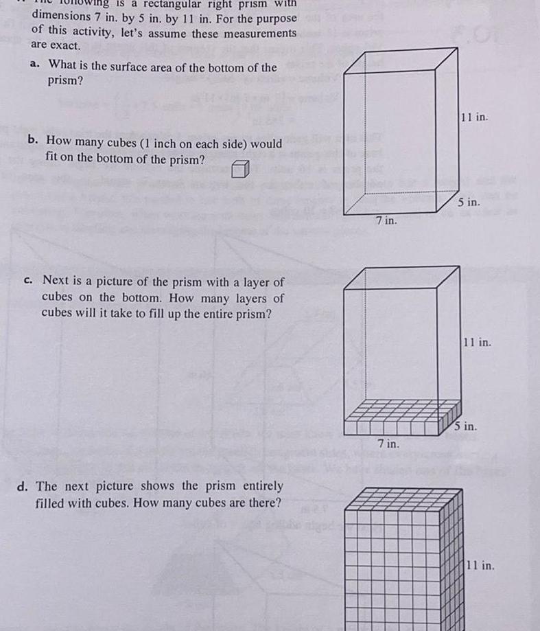 ng is a rectangular right prism with dimensions 7 in. by 5