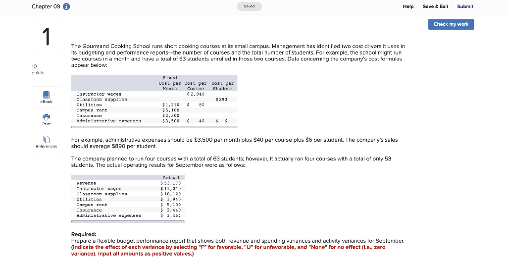 Chapter 09 1 10 points eBack Print Saved The Gourmand Cooking School