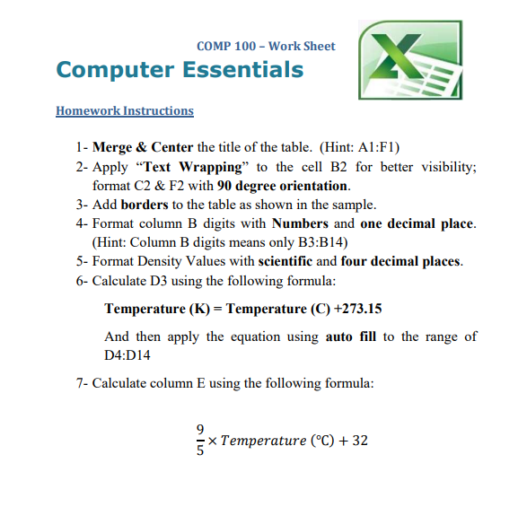 COMP 100 - Work Sheet Computer Essentials Homework Instructions 1- Merge &