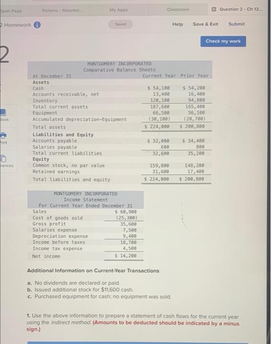 Open Page Pickens Mountal My Apps Classroom Question 2 Ch 12... 2