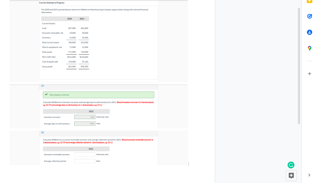 Current Attempt in Progress The 2020 and 2021 partial balance sheets for