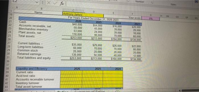 Click on the "Ratios" tab and enter your name in Cell C1.