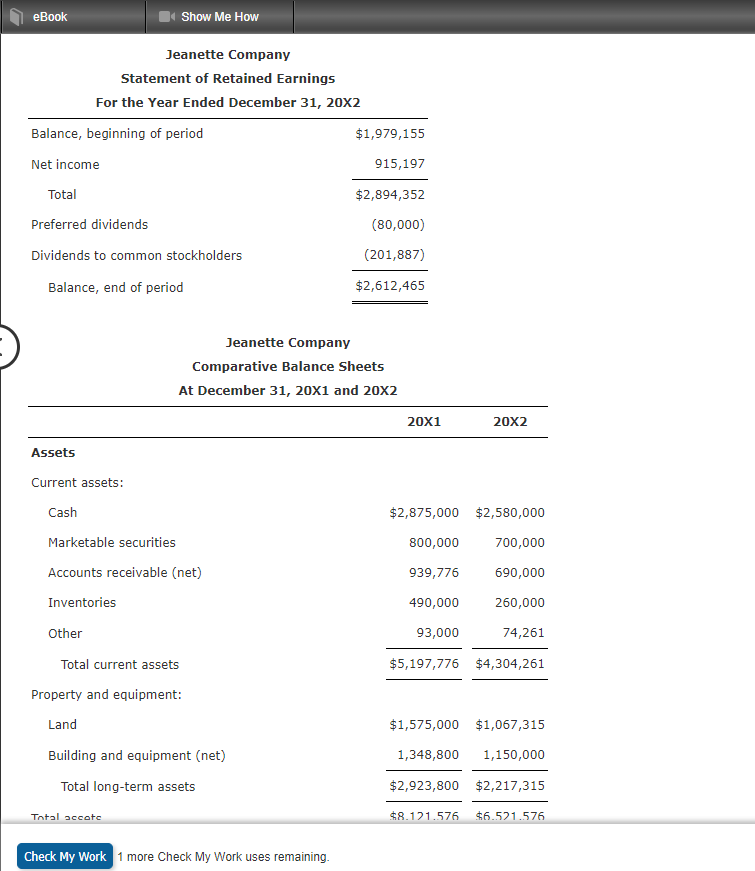 balance sheet for Jeanette Company are as follows: Jeanette Company Income Statement