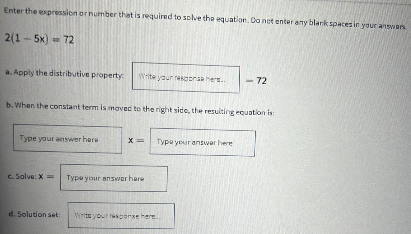 Enter the expression or number that is required to solve the equation.