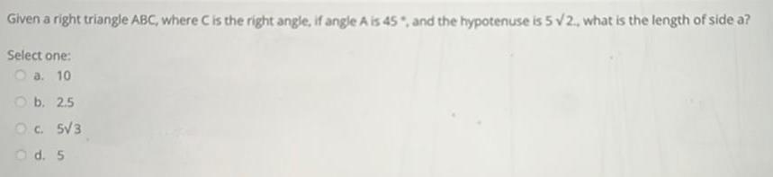 Given a right triangle ABC, where C is the right angle, if