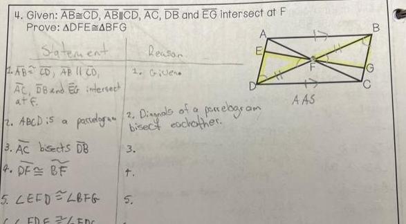 4. Given: AB CD, ABIICD, AC, DB and EG intersect at F