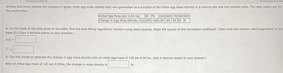Smitley and Davis studied the changes in gypsy moth egg mass density