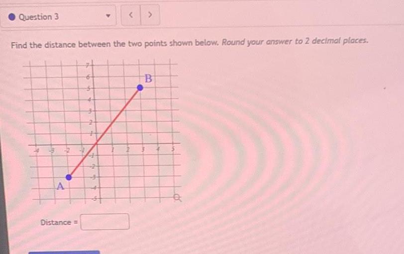 Question 3 < > Find the distance between the two points shown