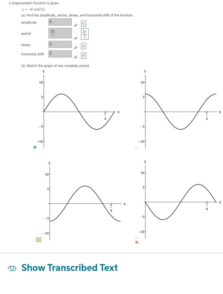 A trigonometric function is given. y = -6 cos(7x) (a) Find the
