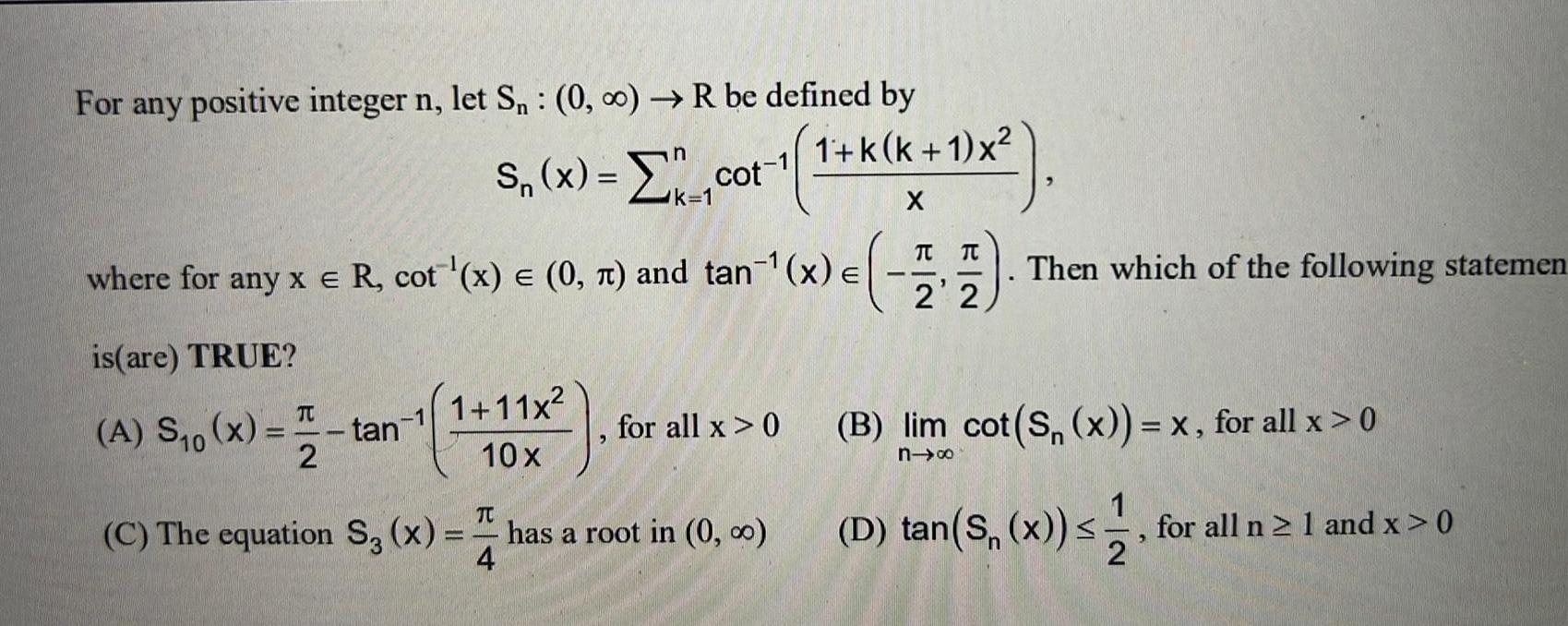 For any positive integer n, let S, (0, 0) R be defined