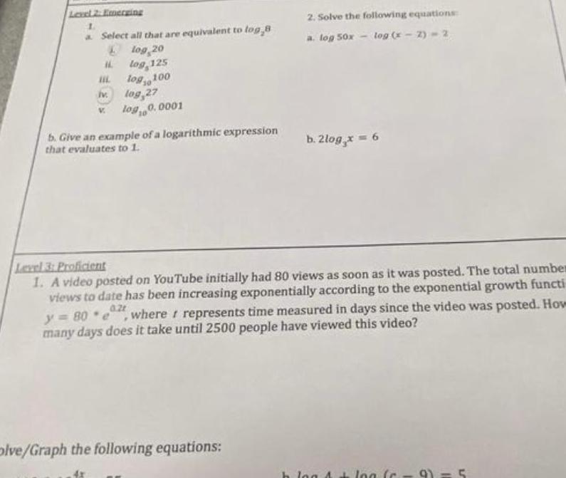 Level 2: Emerging L 2. Solve the following equations a Select all