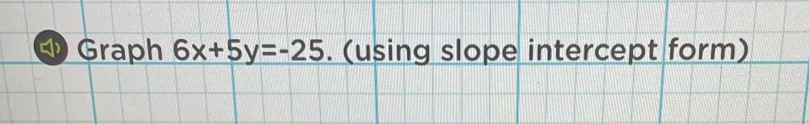 Graph 6x+5y=-25. (using slope intercept form)