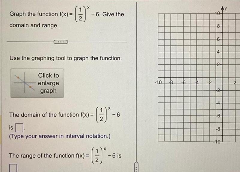 Graph the function f(x) = 2 (*- -6. Give the domain and