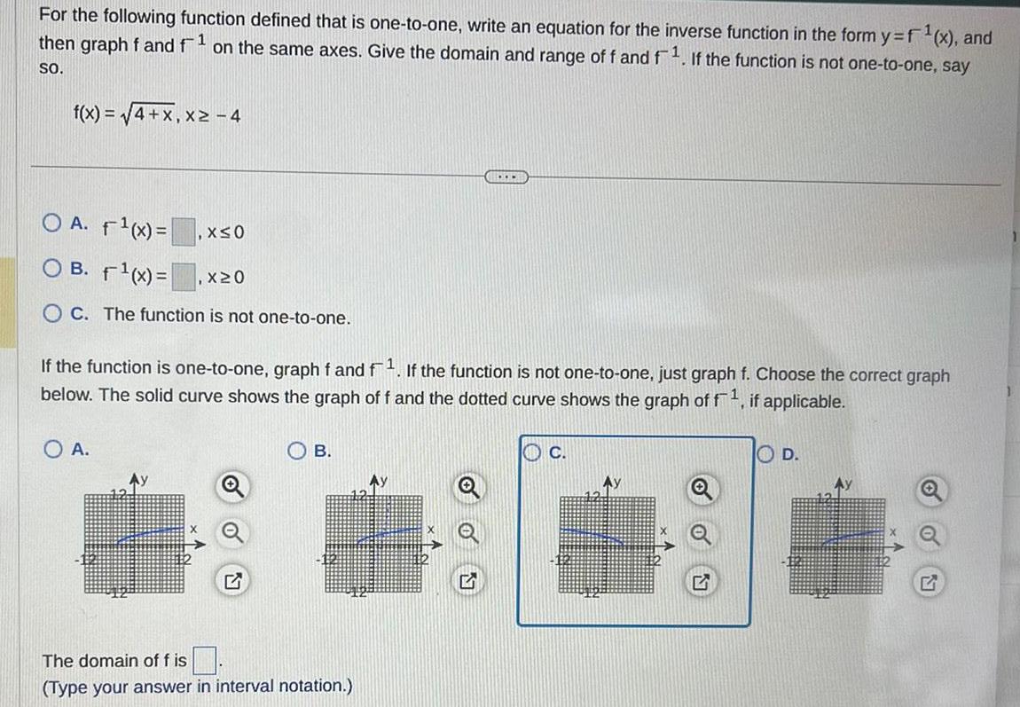 For the following function defined that is one-to-one, write an equation for